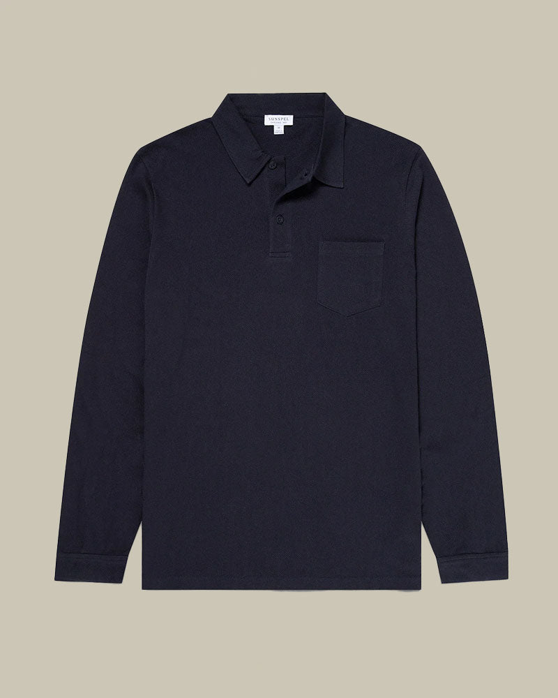 Navy Riviera Long Sleeve Polo Shirt