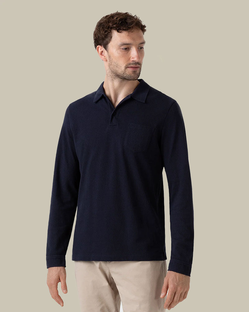 Navy Riviera Long Sleeve Polo Shirt