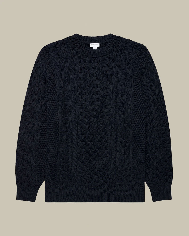 Navy Heavy Merino Cable Knit Jumper
