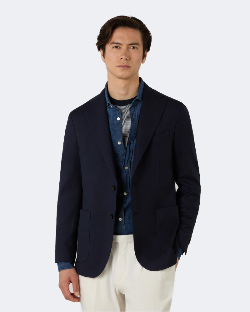 Navy Basket Weave Notch Lapel K Jacket