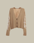 Beige Cashmere Knit Lace Detail Cardgian