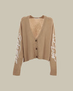 Beige Cashmere Knit Lace Detail Cardgian