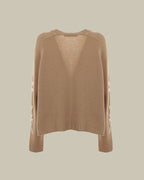 Beige Cashmere Knit Lace Detail Cardgian