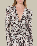 V Neck Flower Print Lycra Dress