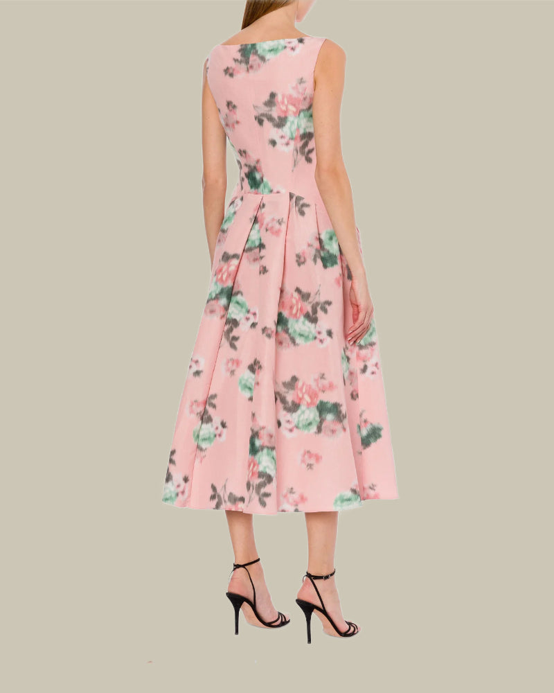 Longuette Dress In Taffetà Floral