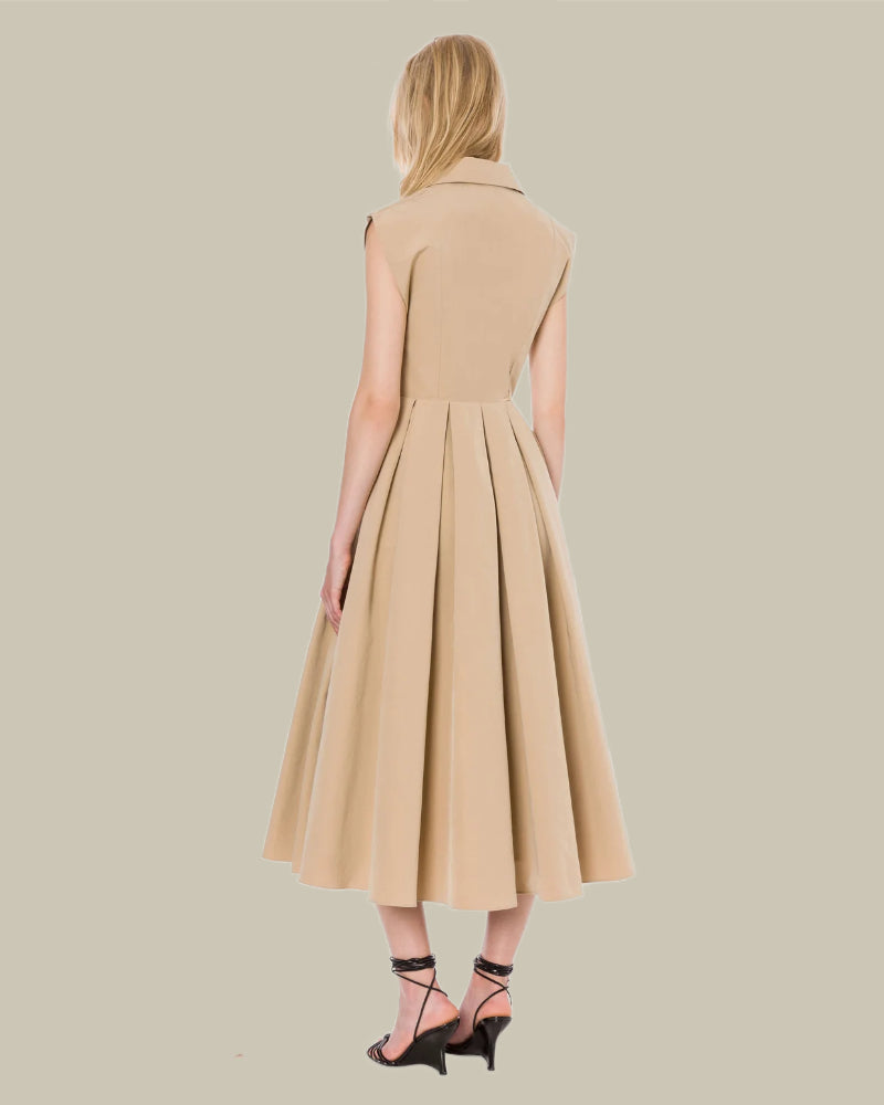 Beige Dress Longuette in Technical Cotton