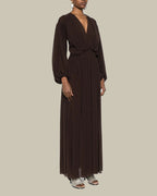 Espresso V Neck Pleated Dress