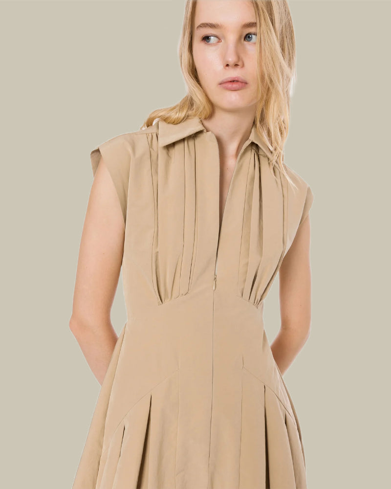 Beige Dress Longuette in Technical Cotton