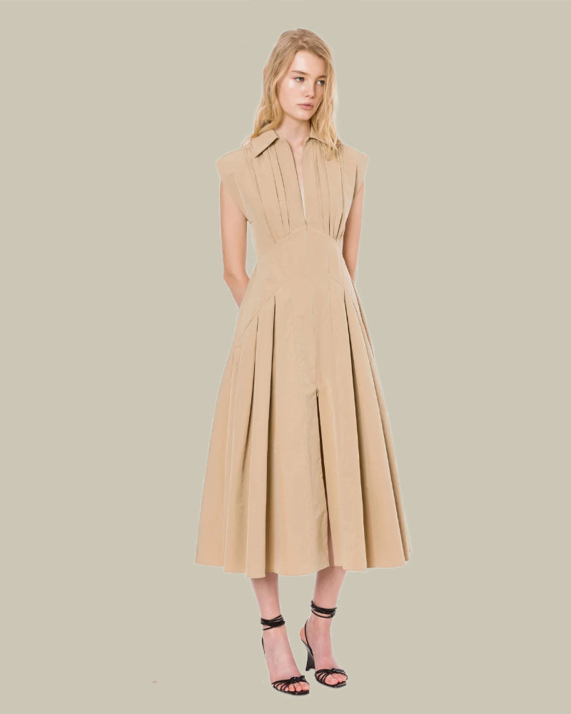 Beige Dress Longuette in Technical Cotton