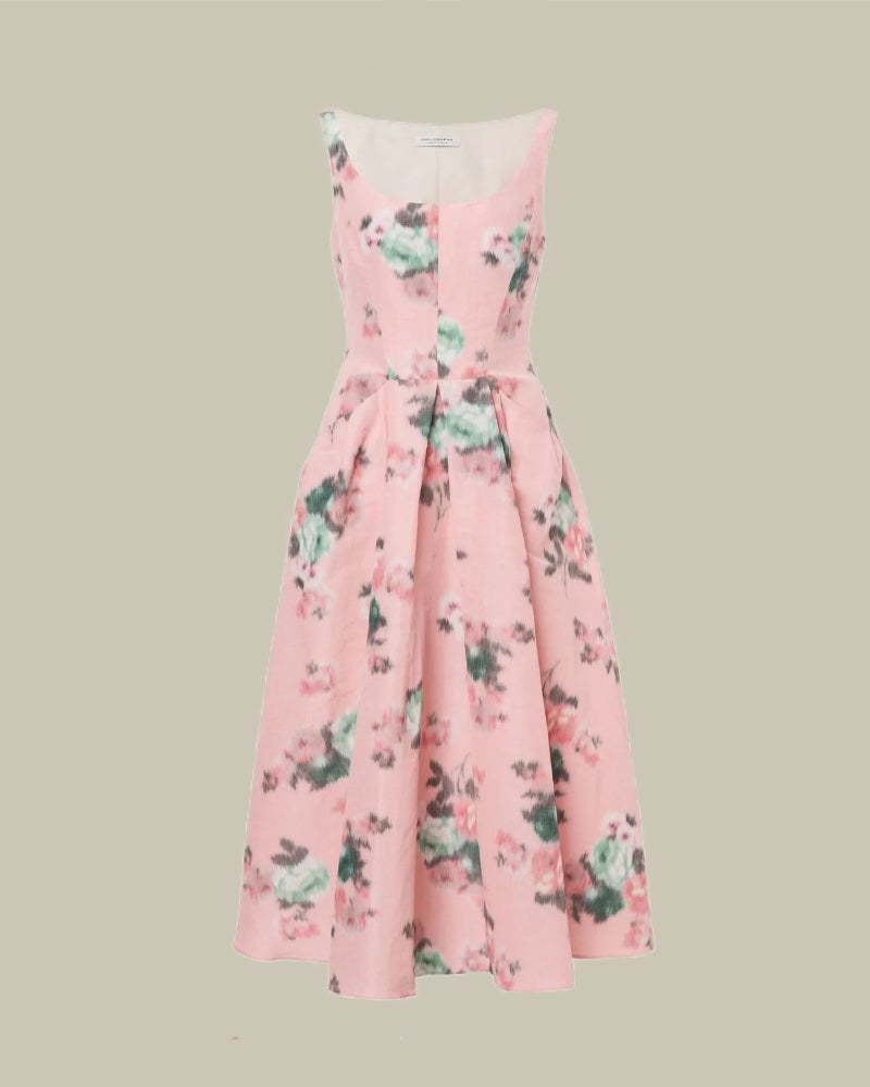 Longuette Dress In Taffetà Floral