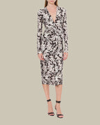 V Neck Flower Print Lycra Dress