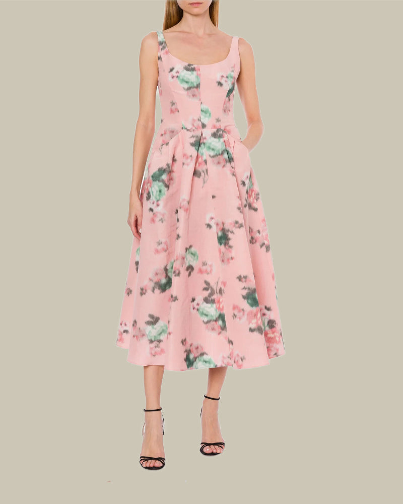 Longuette Dress In Taffetà Floral