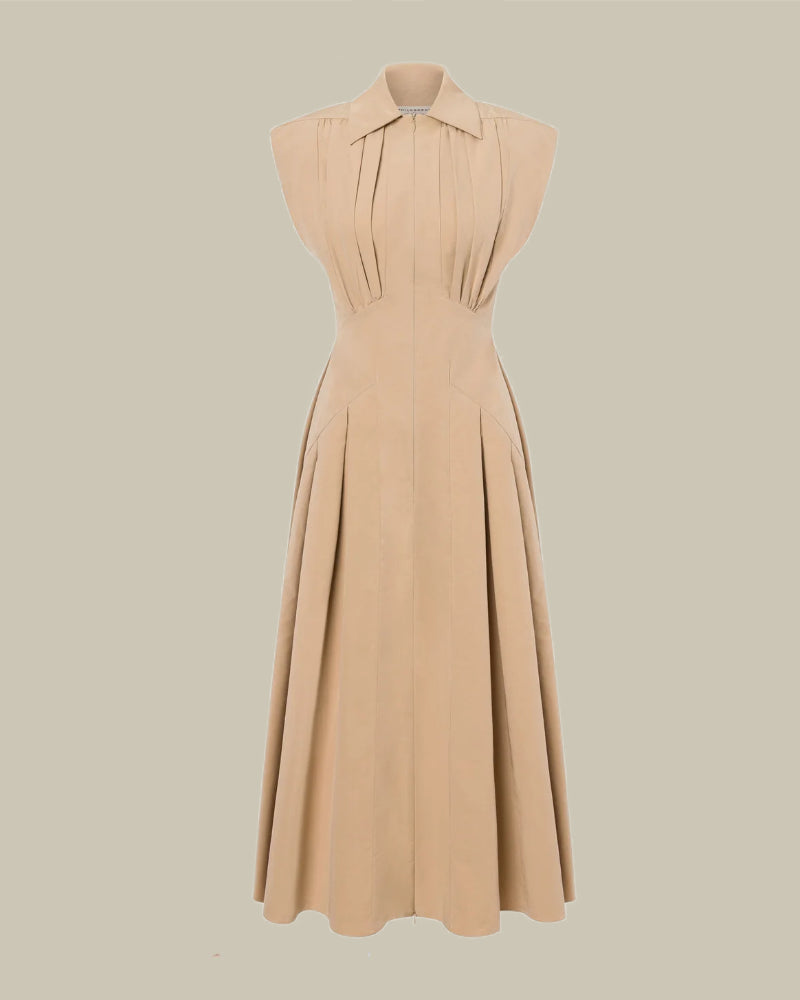 Beige Dress Longuette in Technical Cotton