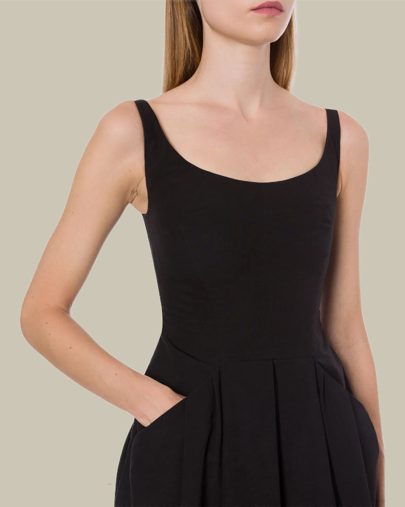 Black Technical Cotton Dress Longuette