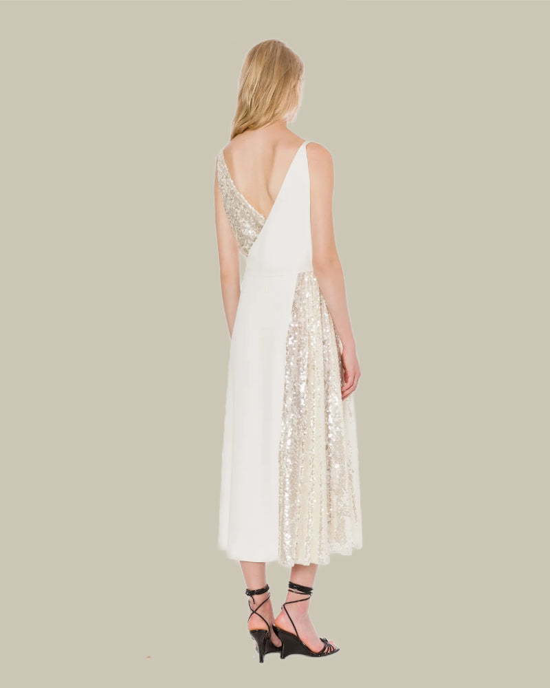 Fluid Crepe Ivory Sequin Dress