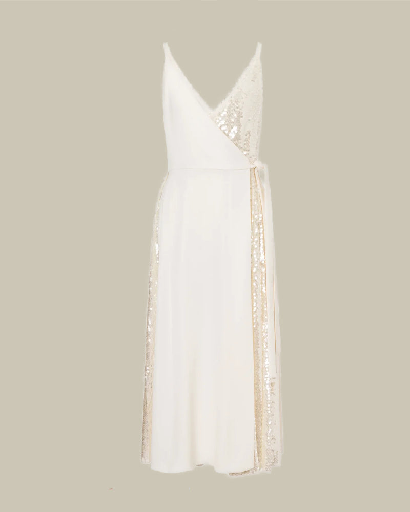 Fluid Crepe Ivory Sequin Dress