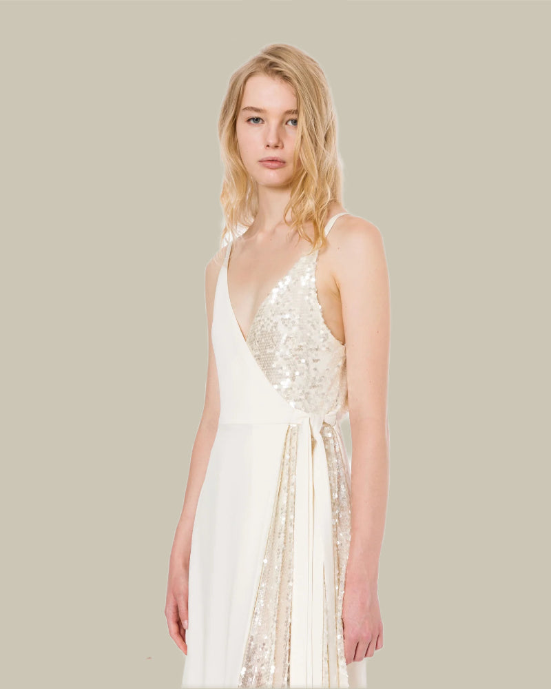 Fluid Crepe Ivory Sequin Dress