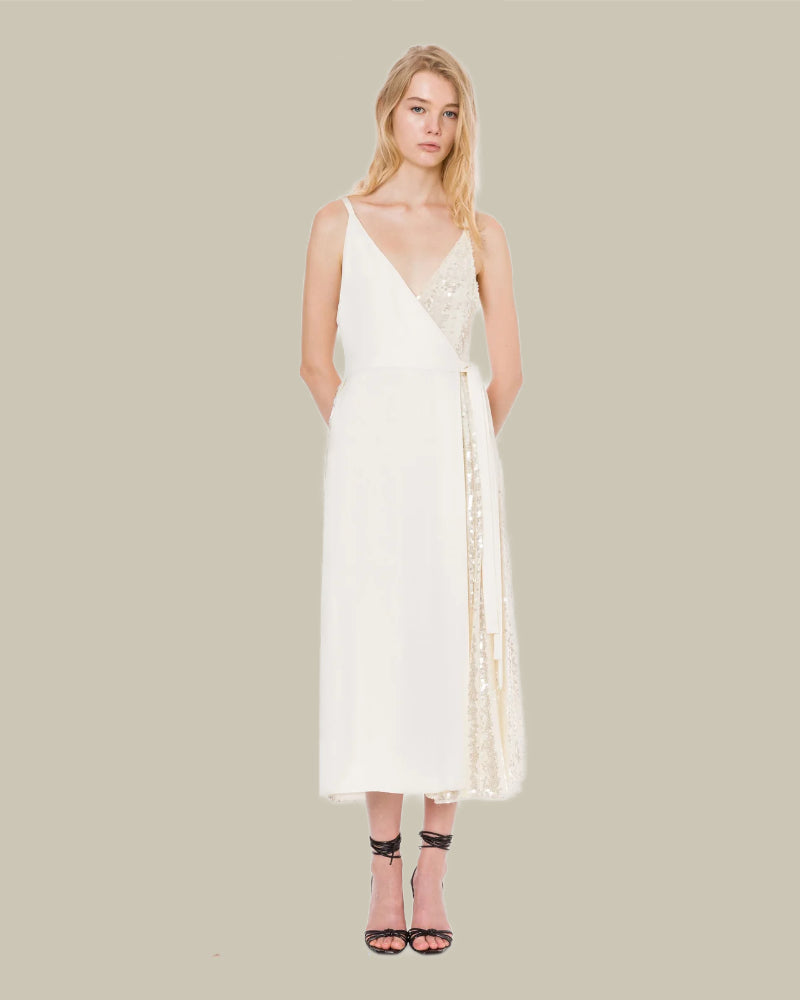 Fluid Crepe Ivory Sequin Dress