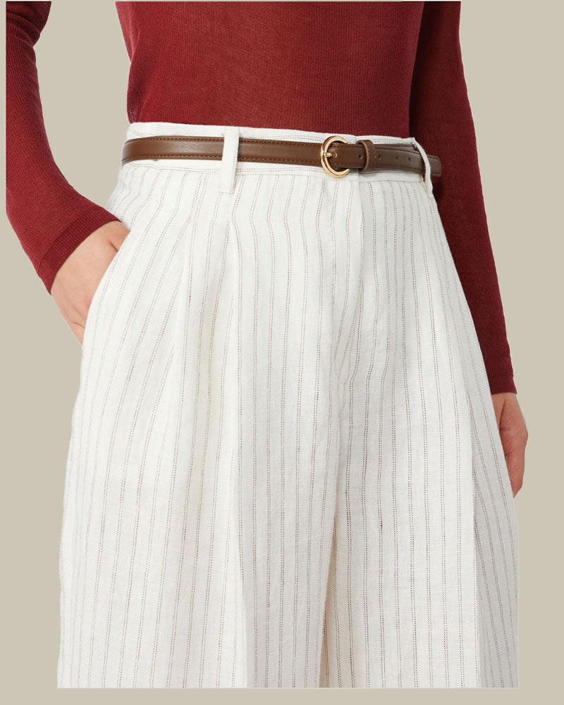Natural Pinstripe Linen Trousers