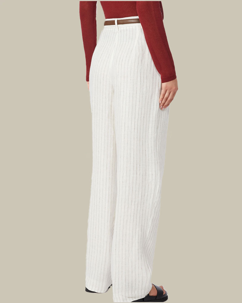 Natural Pinstripe Linen Trousers