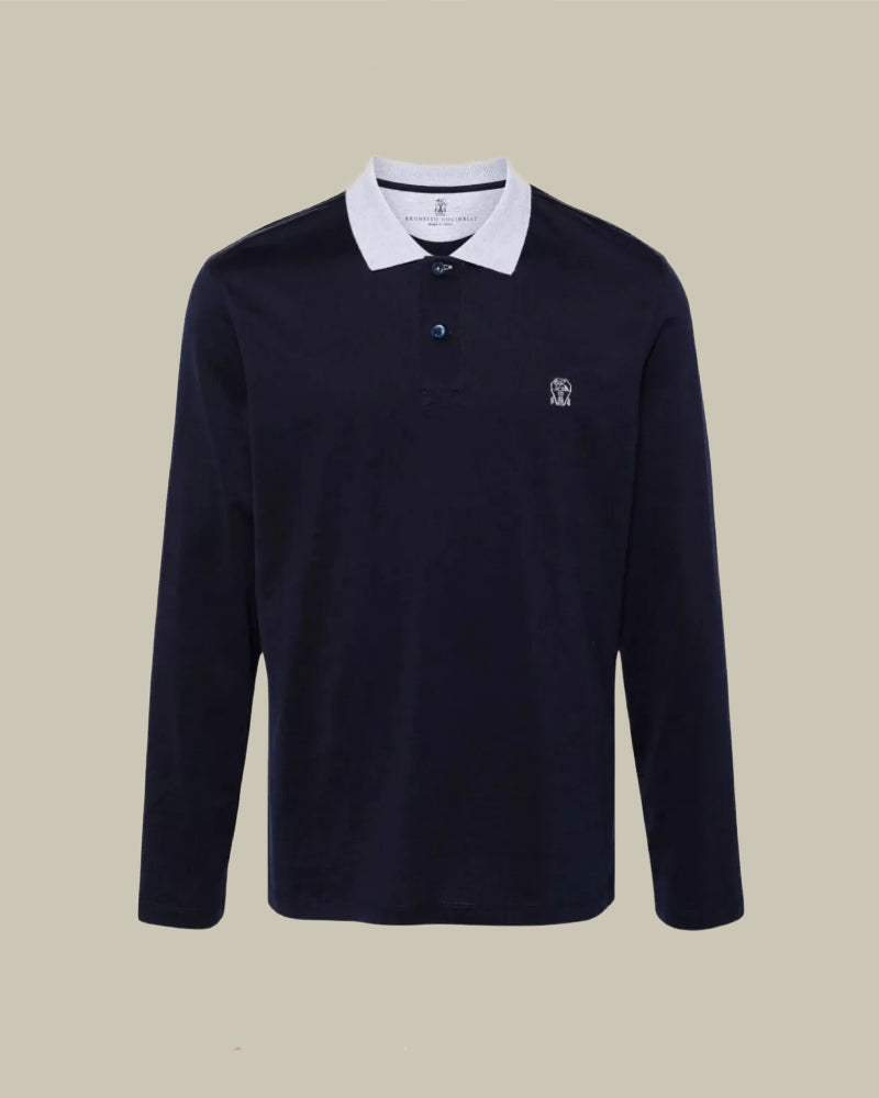 Navy Long Sleeve Logo Jersey Polo