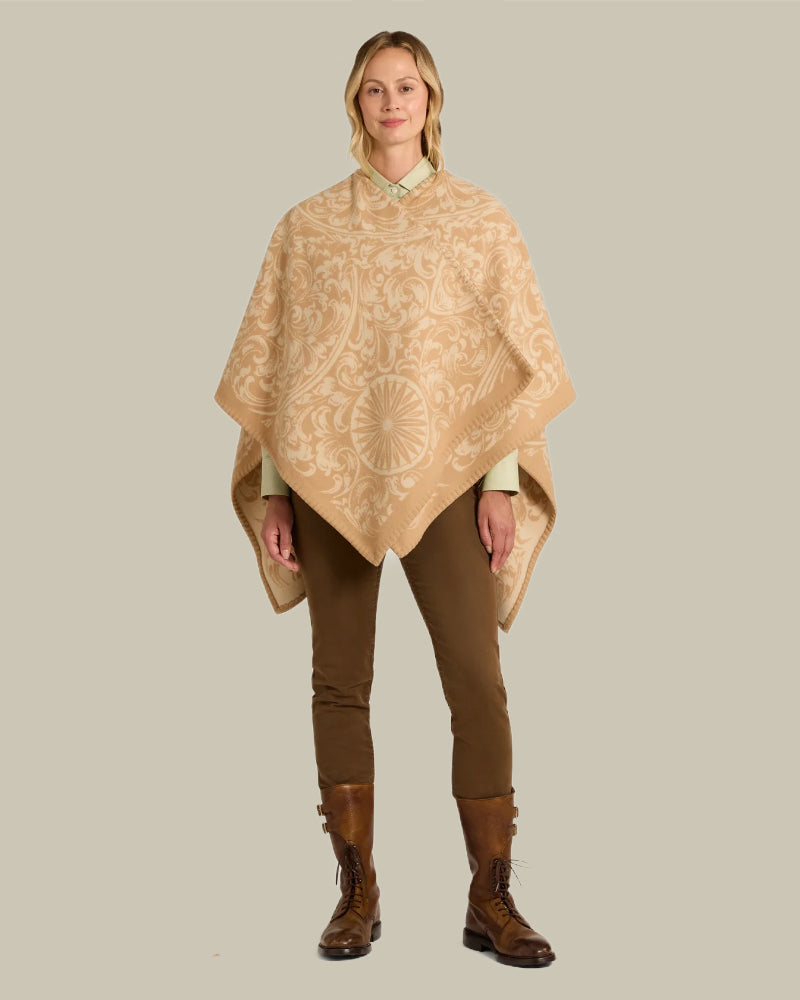 Camel Rose & Scroll Poncho