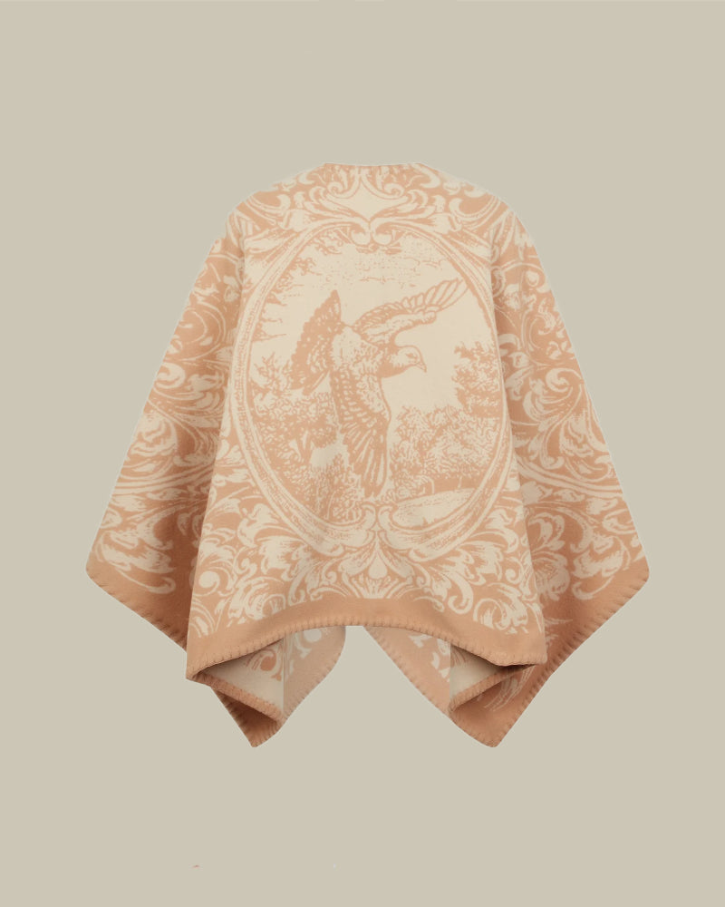 Camel Rose & Scroll Poncho