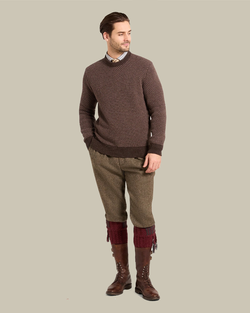 Hamilton Bi Colour Wool Crew Neck Walnut