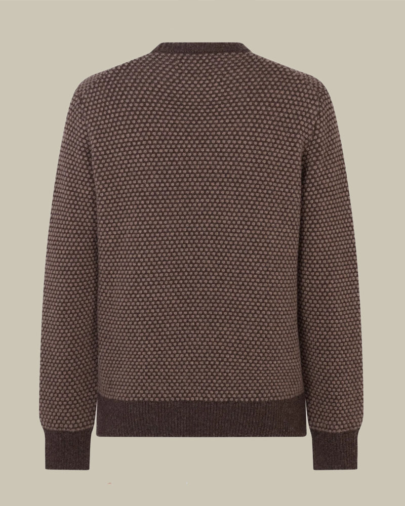Hamilton Bi Colour Wool Crew Neck Walnut