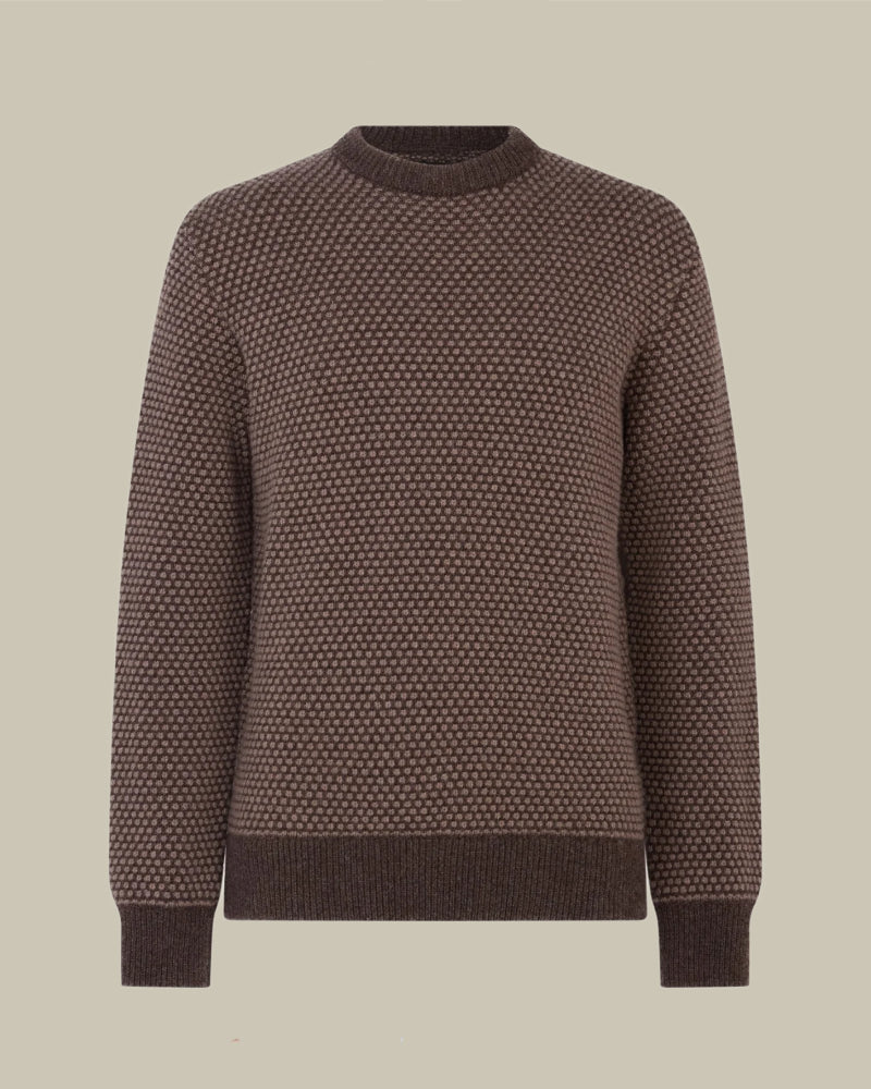 Hamilton Bi Colour Wool Crew Neck Walnut