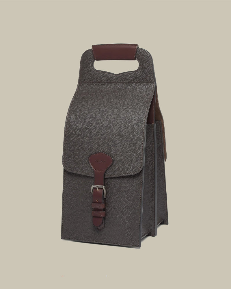 Chocolate Grain Leather Wine & Cartridge Carrier
