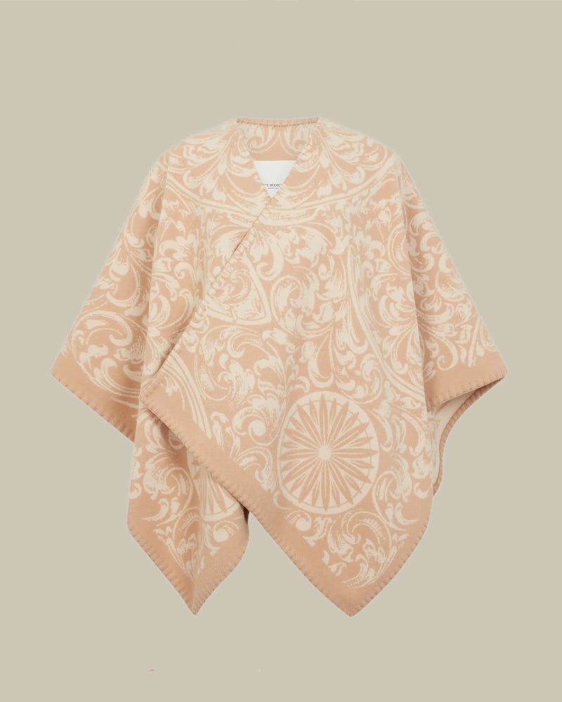 Camel Rose & Scroll Poncho