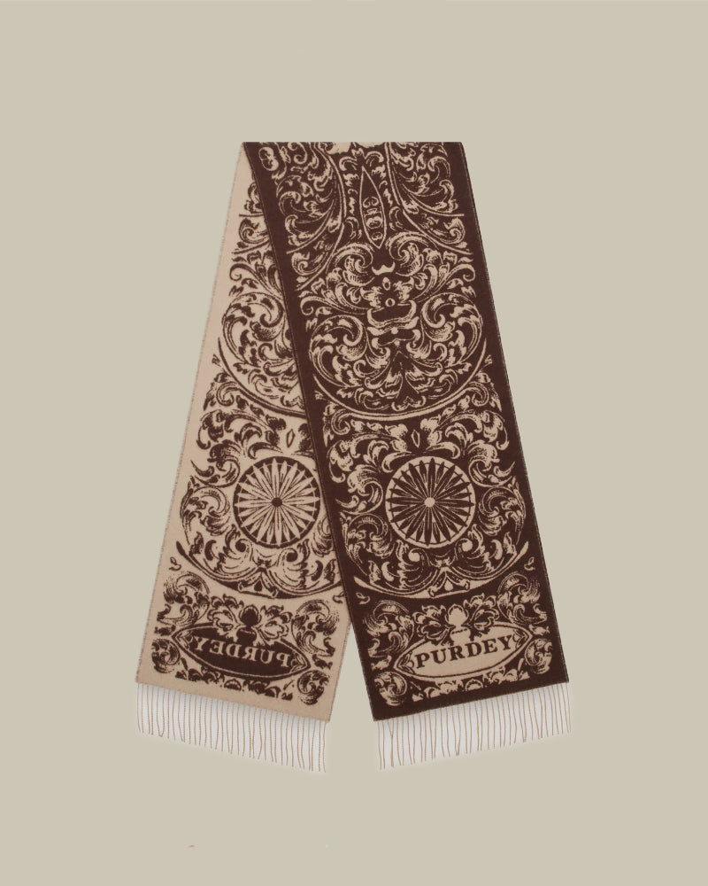 Rose & Scroll Woven Scarf Chocolate