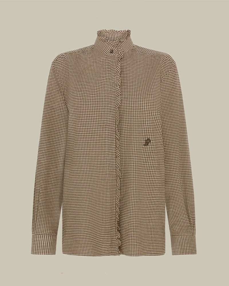 Walnut Micro Check Cotton Pie Crust Shirt