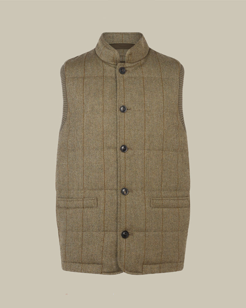 Clarges Knit and Fabric Hybrid Gilet in Cairn Tweed