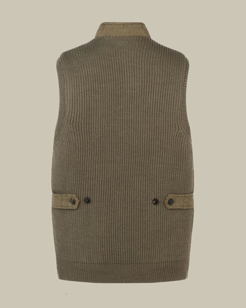 Clarges Knit and Fabric Hybrid Gilet in Cairn Tweed