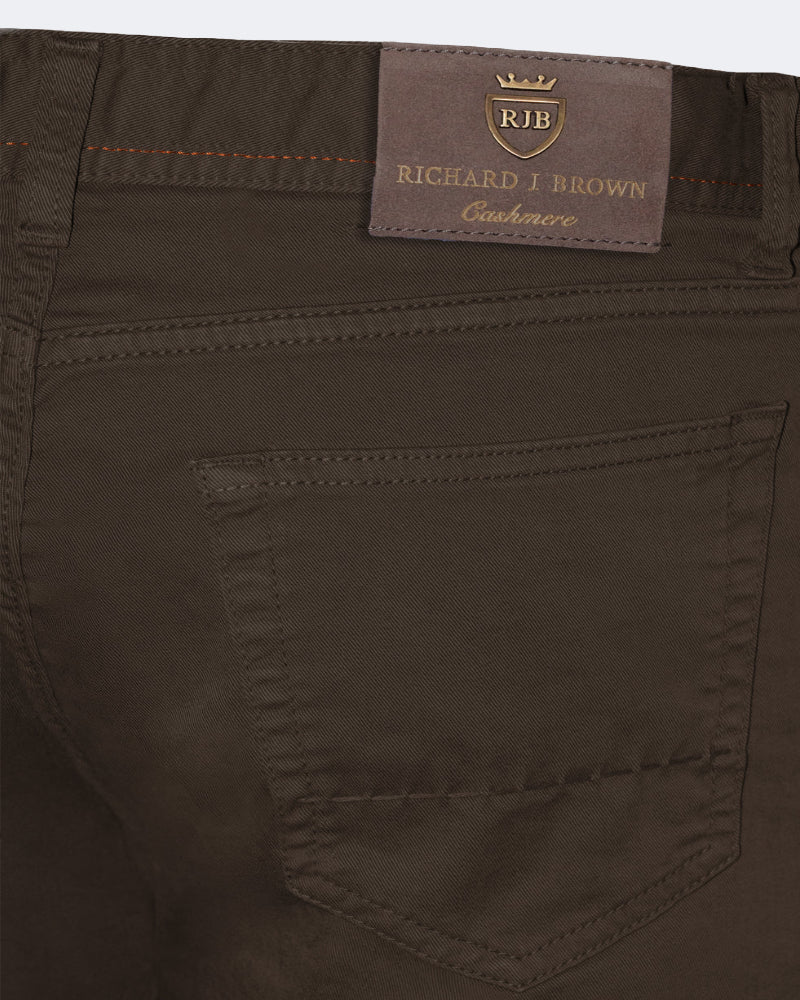 TOKYO Chocolate Brown Cotton & Cashmere 5 Pocket Jeans