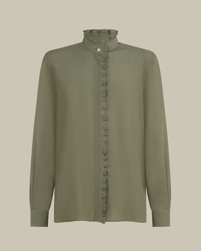 Sage Lace Stand Collar Shirt