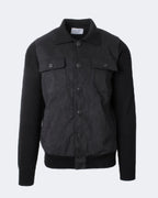 Black Cable Knit Alcantara Front Panel Jacket