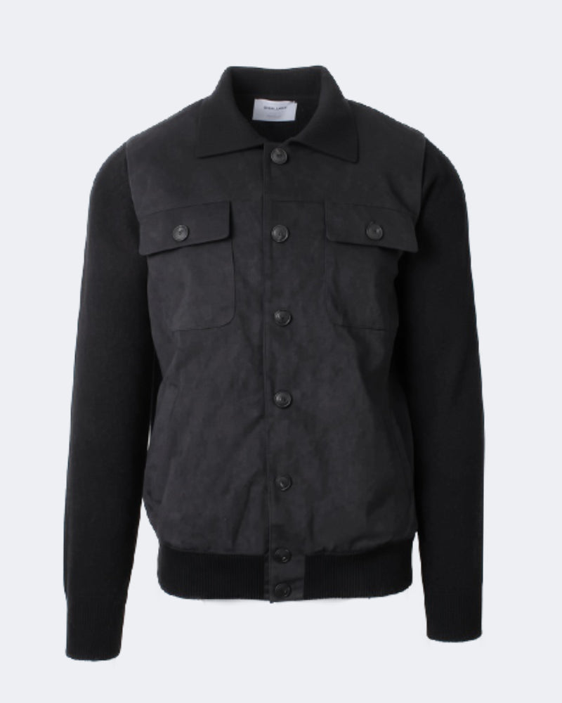 Black Cable Knit Alcantara Front Panel Jacket