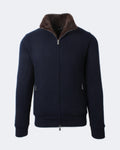 Fur Lined Navy Cashmere Cable Knit Full Zip