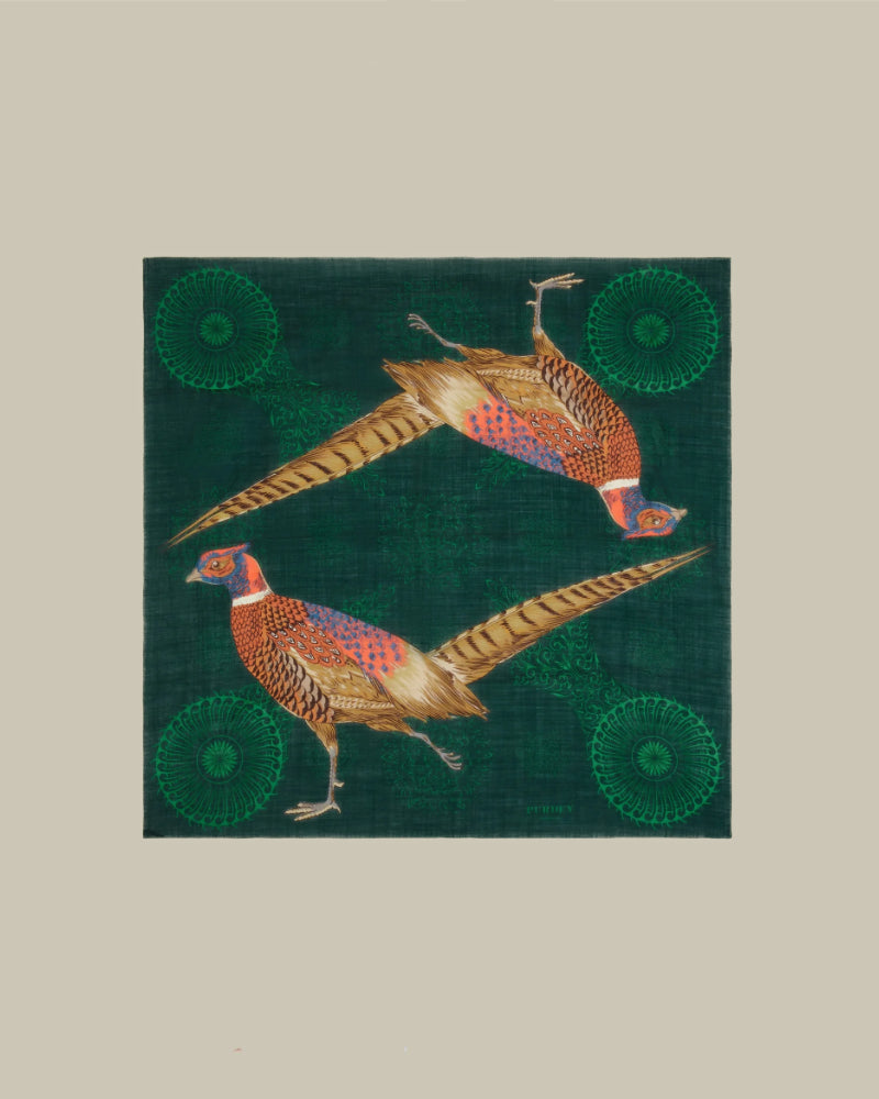 Madder Green Pheasant Silk Scarf