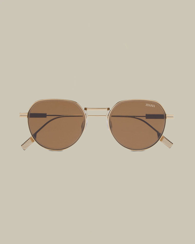 Brass Metal Rounded Sunglasses