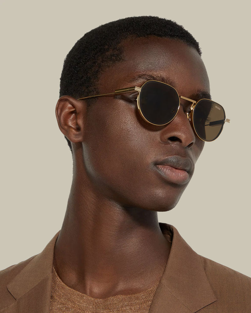 Brass Metal Rounded Sunglasses