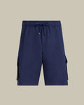 Blue Linen & Cotton Blend Drawstring Cargo Short