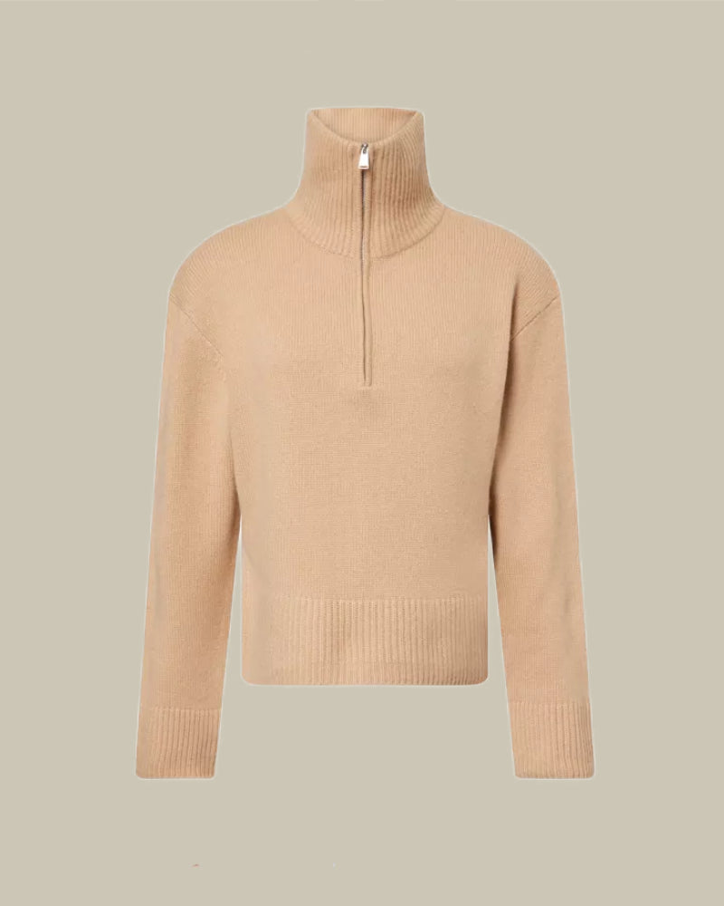 Andes Taupe Cashmere Half Zip Jumper