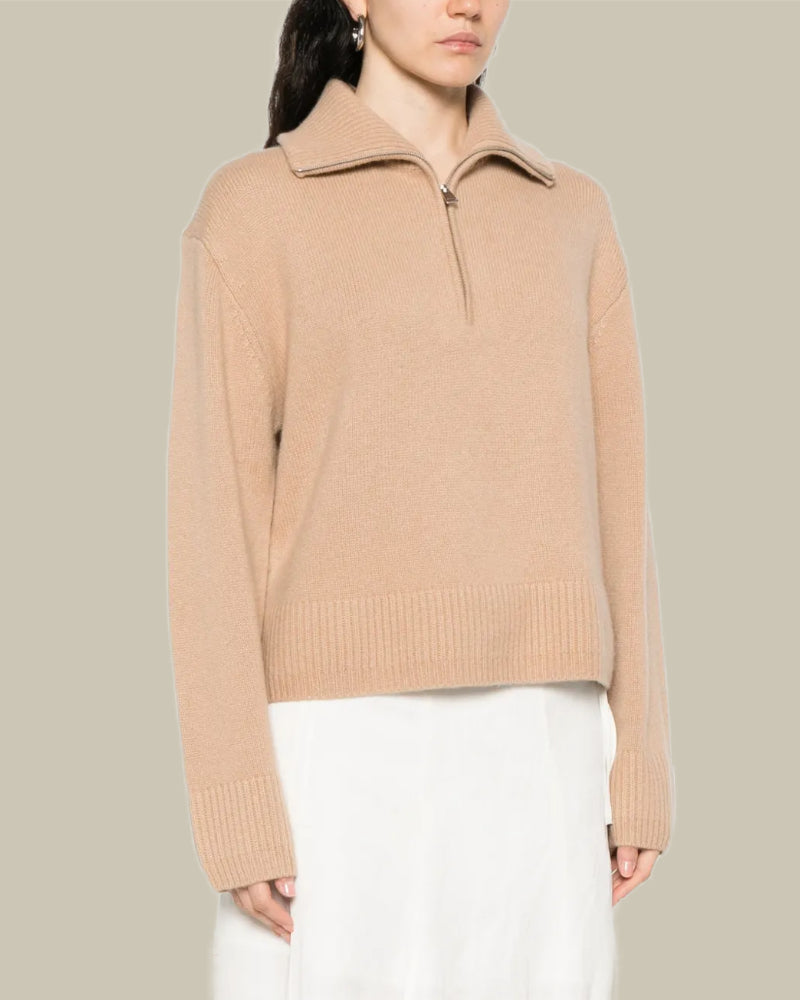Andes Taupe Cashmere Half Zip Jumper