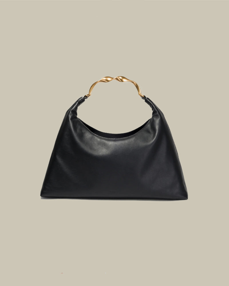 Twist Handle Leather Hobo Black