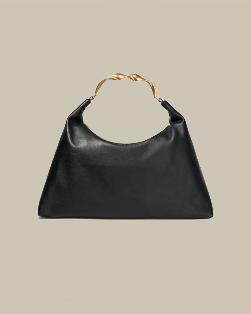 Twist Handle Leather Hobo Black