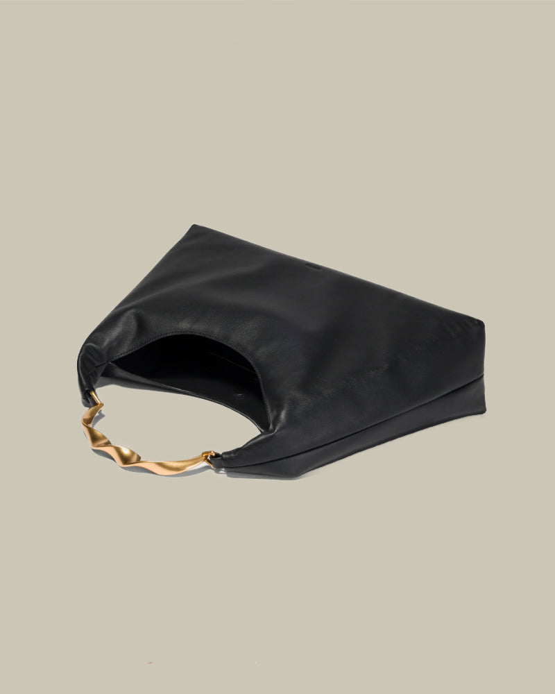 Twist Handle Leather Hobo Black